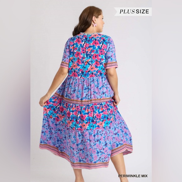 Umgee NWT Boutique Boho Hippy Floral Print Dress XL - 2X Periwinkle Lave… - Picture 10 of 12